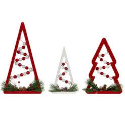 Northlight Wooden Trees With Beads Christmas Decorations - 11.75" - Red And White - Set Of 3