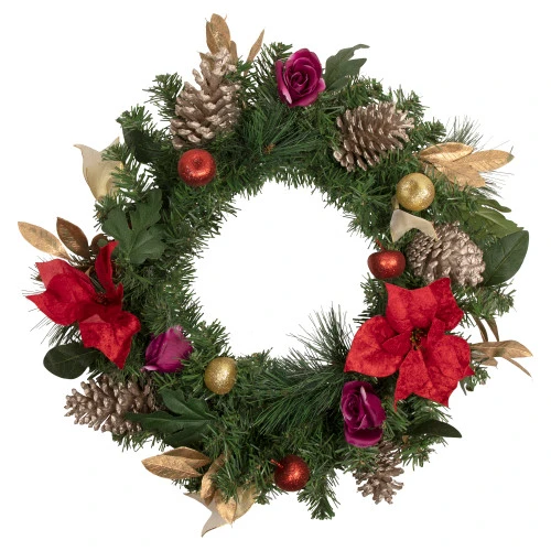 Northlight Decorated Red Poinsettia And Rose Artificial Christmas Wreath, 24-inch, Unlit 3 Northlight Decorated Red Poinsettia And Rose Artificial Christmas Wreath, 24-inch, Unlit