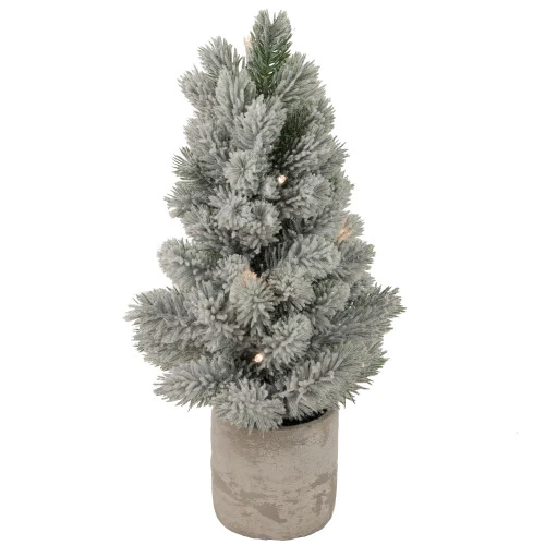 Northlight 16" LED Lighted Mini Frosted Pine Christmas Tree In Cement Base 3 Northlight 16" LED Lighted Mini Frosted Pine Christmas Tree In Cement Base