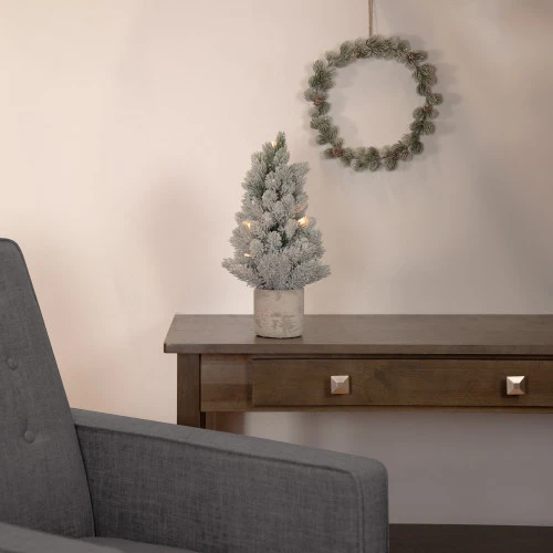 Northlight 16" LED Lighted Mini Frosted Pine Christmas Tree In Cement Base 4 Northlight 16" LED Lighted Mini Frosted Pine Christmas Tree In Cement Base - Image 2