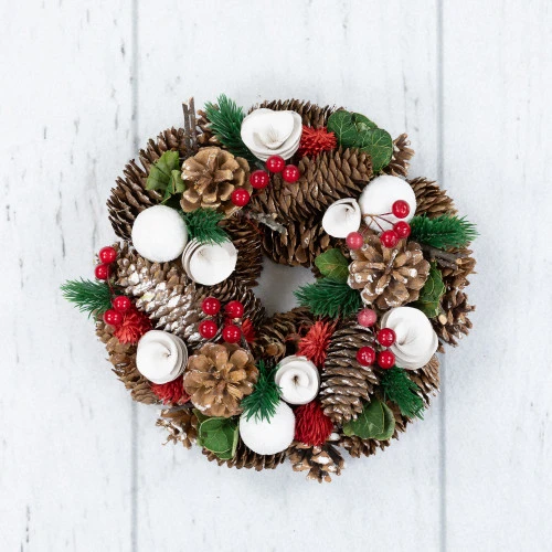 Northlight White Wooden Rose, Pine Cone And Berry Artificial Christmas Wreath, 10-Inch, Unlit 5 Northlight White Wooden Rose, Pine Cone And Berry Artificial Christmas Wreath, 10-Inch, Unlit - Image 3
