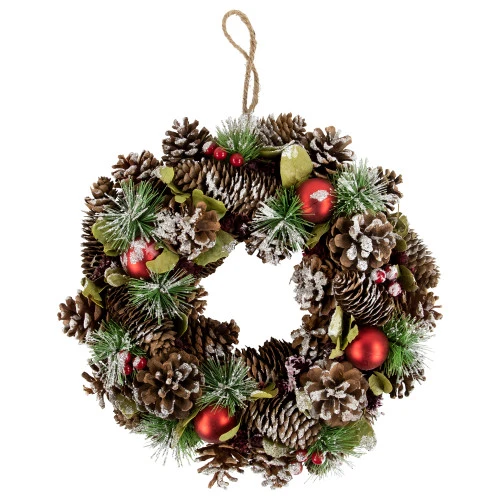 Northlight Red Ornament With Frosted Pinecone And Pine Needle Christmas Wreath, 13.5-Inch, Unlit 3 Northlight Red Ornament With Frosted Pinecone And Pine Needle Christmas Wreath, 13.5-Inch, Unlit