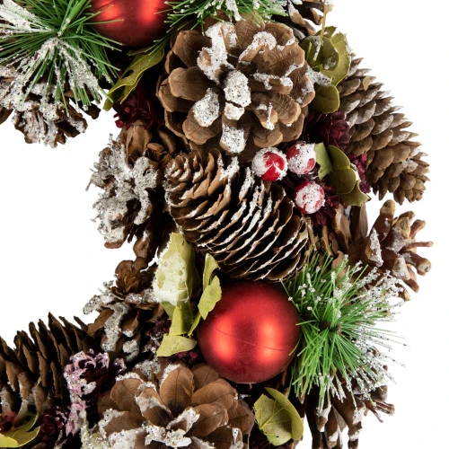 Northlight Red Ornament With Frosted Pinecone And Pine Needle Christmas Wreath, 13.5-Inch, Unlit 4 Northlight Red Ornament With Frosted Pinecone And Pine Needle Christmas Wreath, 13.5-Inch, Unlit - Image 2