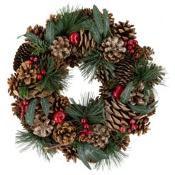 Northlight Green Mixed Foliage And Apple Artificial Christmas Wreath, 13.75-Inch, Unlit