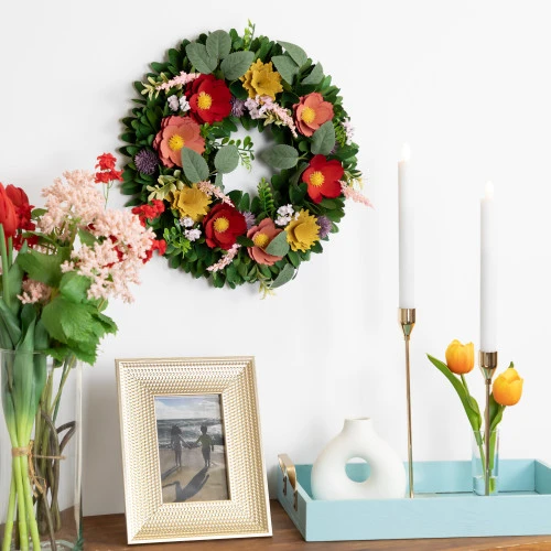 Northlight Wooden Mixed Floral And Foliage Artificial Spring Wreath - 13.75" 4 Northlight Wooden Mixed Floral And Foliage Artificial Spring Wreath - 13.75" - Image 2