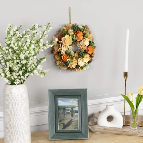 Northlight Mixed Floral Artificial Spring Wreath - 9.75" - Beige And Peach 4 Northlight Mixed Floral Artificial Spring Wreath - 9.75" - Beige And Peach - Image 2