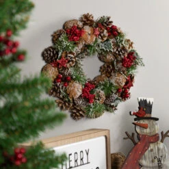 Northlight Flocked Pinecones And Glittered Stars Christmas Wreath - 13.25" - Unlit -Festival northlight sh96100 styled 01 88809.1723165689