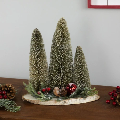 Northlight Frosted Bottle Brush Tree Trio Christmas Decoration - 10.25" 3 Northlight Frosted Bottle Brush Tree Trio Christmas Decoration - 10.25"