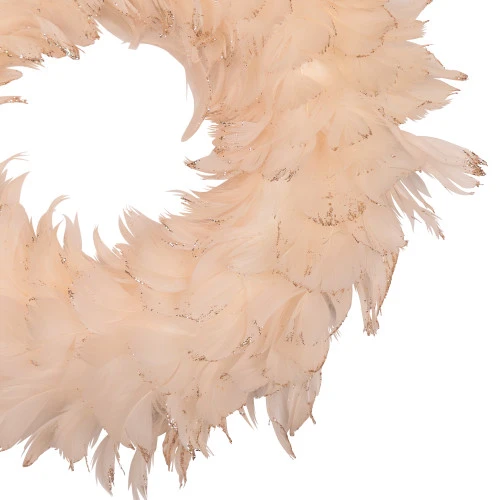 Northlight Glittered Feathers Christmas Wreath - 14.5" - Unlit - Peach 6 Northlight Glittered Feathers Christmas Wreath - 14.5" - Unlit - Peach - Image 4