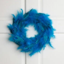 Northlight Two-Tone Feathers Glittered Christmas Wreath - 14.5" - Unlit - Turquoise