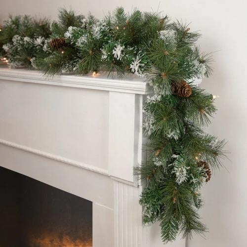 Northlight Real Touch™? Pre-lit Snow Valley Pine Artificial Christmas Garland - 9' X 10" - Clear Lights 4 Northlight Real Touch™? Pre-lit Snow Valley Pine Artificial Christmas Garland - 9' X 10" - Clear Lights - Image 2