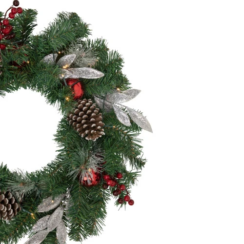 Northlight Pre-Lit Battery Operated Frosted Pine Cone And Berries Christmas Wreath - 24" - White LED Lights 6 Northlight Pre-Lit Battery Operated Frosted Pine Cone And Berries Christmas Wreath - 24" - White LED Lights - Image 4