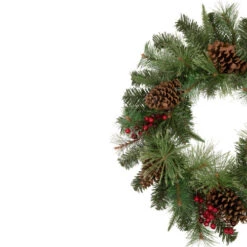 Northlight Pre-Lit Battery Operated Mixed Pine And Berries Christmas Wreath - 24" - Warm White LED Lights -Festival northlight sm93371 5 69290.1723684243