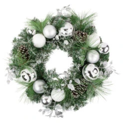 Northlight Green Pine Needle Wreath With Pinecones And Christmas Ornaments, 24-Inch, Unlit