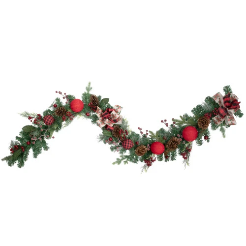 Northlight 6' Green Pine Artificial Christmas Garland With Plaid Ornaments And Bows 3 Northlight 6' Green Pine Artificial Christmas Garland With Plaid Ornaments And Bows