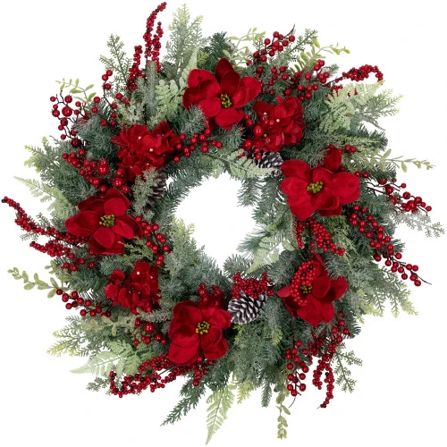 Northlight Real Touch™ Poinsettia And Pinecone Artificial Christmas Wreath - 38" - Unlit 3 Northlight Real Touch™ Poinsettia And Pinecone Artificial Christmas Wreath - 38" - Unlit