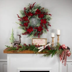 Northlight Real Touch™ Poinsettia And Pinecone Artificial Christmas Wreath - 38" - Unlit 12 Northlight Real Touch™ Poinsettia And Pinecone Artificial Christmas Wreath - 38" - Unlit -Festival northlight sm95359 styled 2 67500.1704379350