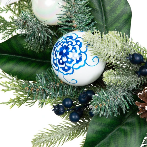 Northlight Frosted Pine With Blueberries, Bows And Ornaments Christmas Wreath - 24" - Unlit 7 Northlight Frosted Pine With Blueberries, Bows And Ornaments Christmas Wreath - 24" - Unlit - Image 5