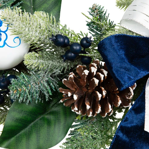 Northlight Frosted Pine With Blueberries, Bows And Ornaments Christmas Wreath - 24" - Unlit 8 Northlight Frosted Pine With Blueberries, Bows And Ornaments Christmas Wreath - 24" - Unlit - Image 6