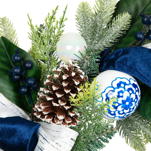 Northlight Frosted Pine With Blueberries, Bows And Ornaments Christmas Wreath - 24" - Unlit 9 Northlight Frosted Pine With Blueberries, Bows And Ornaments Christmas Wreath - 24" - Unlit - Image 7
