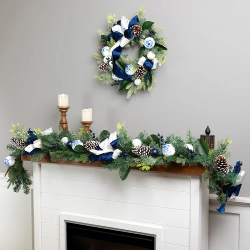 Northlight Frosted Pine With Blueberries, Bows And Ornaments Christmas Wreath - 24" - Unlit 5 Northlight Frosted Pine With Blueberries, Bows And Ornaments Christmas Wreath - 24" - Unlit - Image 3