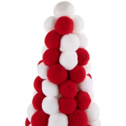 Northlight Pom Pom Cone Tree Christmas Decoration - 13" - White And Red -Festival northlight tr95020 2 25509.1700500044