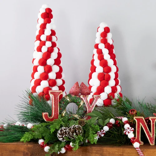 Northlight Candy Cane Plush PomPom Christmas Tree Decoration - 15" - Red And White 4 Northlight Candy Cane Plush PomPom Christmas Tree Decoration - 15" - Red And White - Image 2