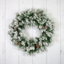 Northlight Snowy Flocked Angel Pine With Pine Cones Artificial Christmas Wreath - 36" - Unlit -Festival northlight v039812c20v03982 woodfloor 58771.1692025708