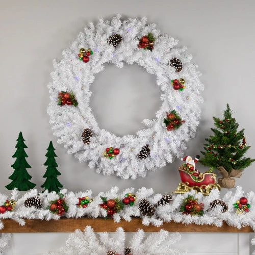 Northlight Pre-Lit White Pine Battery Operated Christmas Wreath - 36" - Multicolor LED Lights 5 Northlight Pre-Lit White Pine Battery Operated Christmas Wreath - 36" - Multicolor LED Lights - Image 3