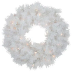 Northlight Pre-Lit White Alaskan Pine Artificial Christmas Wreath, 24-Inch, Warm White LED Lights
