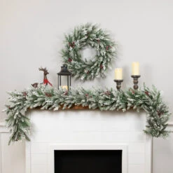 Northlight Real Touch™? Flocked Wind River Fir With Berries Artificial Christmas Wreath - 24" - Unlit -Festival northlight v96308 26 v96306 styled 01 58660.1726279113
