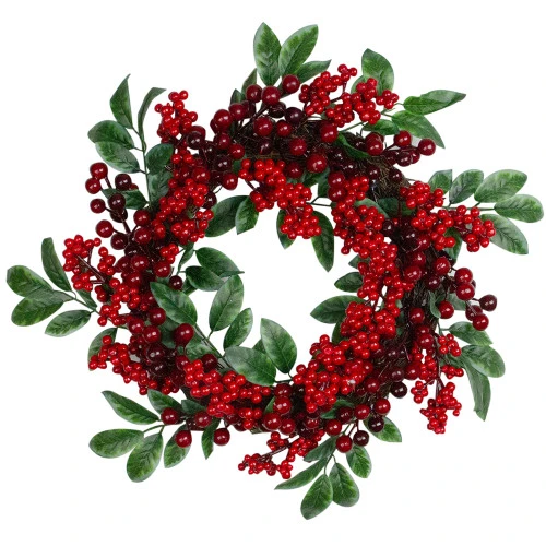 Northlight Red Berries And Two-Tone Green Leaves Artificial Christmas Wreath - 18-Inch, Unlit 3 Northlight Red Berries And Two-Tone Green Leaves Artificial Christmas Wreath - 18-Inch, Unlit