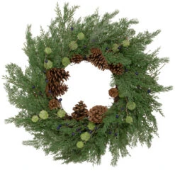Northlight Pinecones And Blueberries Artificial Christmas Wreath, 28-Inch, Unlit