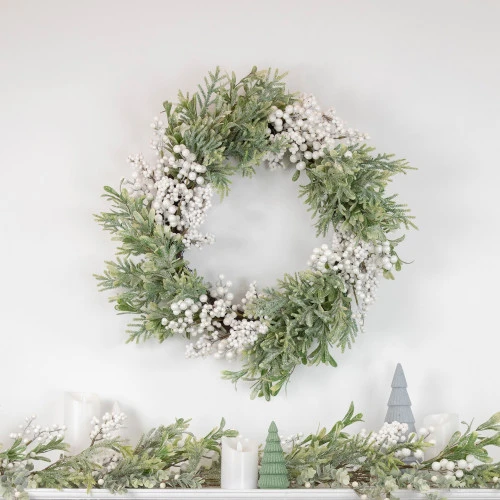 Northlight 5' X 10" White Berry And Frosted Pine Christmas Garland, Unlit 4 Northlight 5' X 10" White Berry And Frosted Pine Christmas Garland, Unlit - Image 2