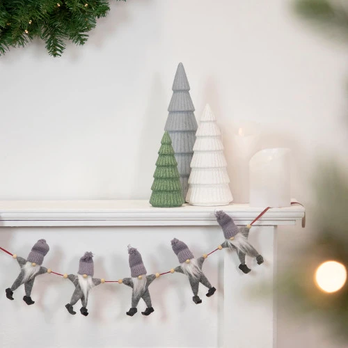 Northlight 30" Gray And White Knit Gnome Novelty Christmas Garland 4 Northlight 30" Gray And White Knit Gnome Novelty Christmas Garland - Image 2