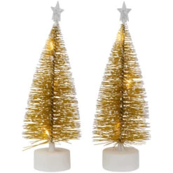 Northlight LED Lighted Mini Bottle Brush Pine Christmas Village Trees - Gold Finish - Set Of 2 -Festival northlight xh99388 2 49946.1698958256