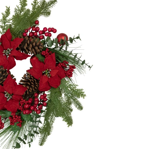 Northlight Berry And Poinsettia Artificial Christmas Wreath - 22" - Unlit 6 Northlight Berry And Poinsettia Artificial Christmas Wreath - 22" - Unlit - Image 4