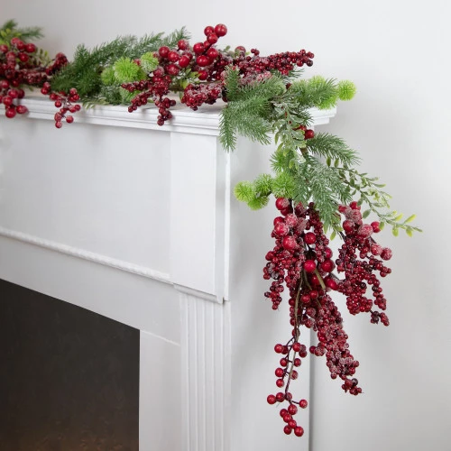 Northlight 5' X 8" Frosted Red Berry And Pine Artificial Christmas Garland, Unlit 4 Northlight 5' X 8" Frosted Red Berry And Pine Artificial Christmas Garland, Unlit - Image 2