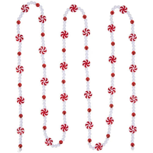 Northlight 9' Red And White Peppermint Candy Beaded Christmas Garland, Unlit 3 Northlight 9' Red And White Peppermint Candy Beaded Christmas Garland, Unlit