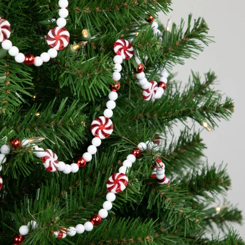 Northlight 9' Red And White Peppermint Candy Beaded Christmas Garland, Unlit 4 Northlight 9' Red And White Peppermint Candy Beaded Christmas Garland, Unlit - Image 2