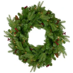 Northlight Real Touch™? Pre-Lit Mixed Winter Berry Pine Artificial Christmas Wreath - 24" - Clear Lights