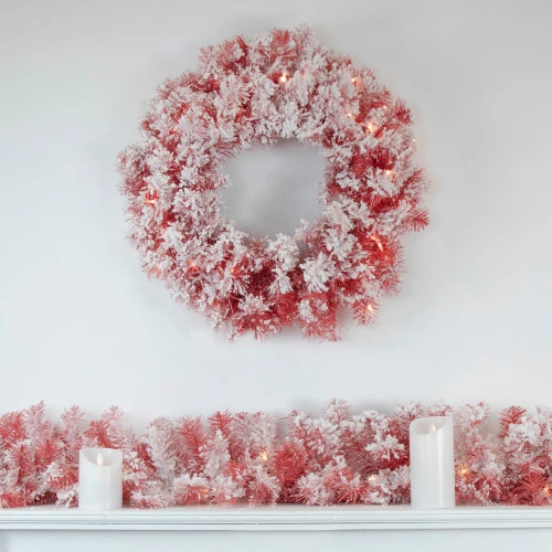 Northlight Pre-Lit Flocked Red Artificial Christmas Wreath, 36 Inch, Clear Lights 4 Northlight Pre-Lit Flocked Red Artificial Christmas Wreath, 36 Inch, Clear Lights - Image 2