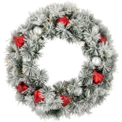 Northlight Pre-Lit Battery Operated Snowy Bristle Pine Christmas Wreath - 24" - Warm White LED Lights