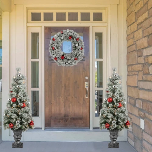 Northlight Pre-Lit Battery Operated Snowy Bristle Pine Christmas Wreath - 24" - Dual Color LED Lights 4 Northlight Pre-Lit Battery Operated Snowy Bristle Pine Christmas Wreath - 24" - Dual Color LED Lights - Image 2