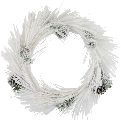 Northlight 24" White Flocked Artificial Christmas Wreath With Pine Cones 3 Northlight 24" White Flocked Artificial Christmas Wreath With Pine Cones